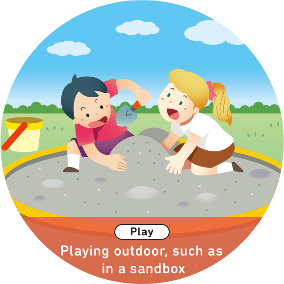 Play Playing outdoor, such as in a sandbox