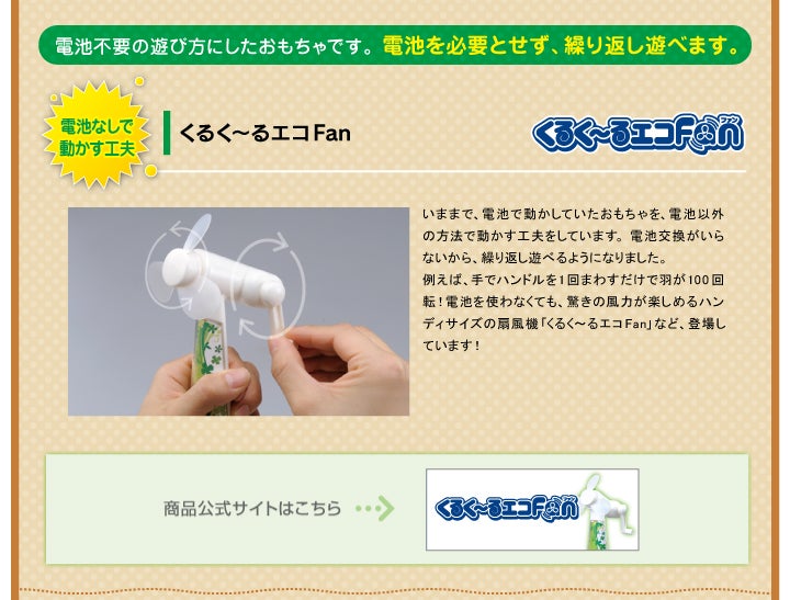 電池なしで動かす工夫　くるく～るエコFan