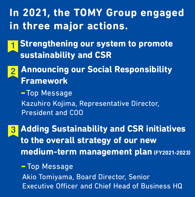 In 2021,the TOMY Group engaged in three major actions.