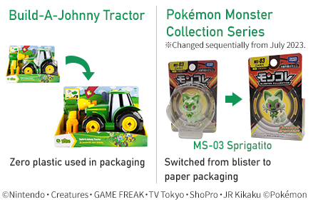 Build-A-Johnny Tractor Zero plastic used in packaging Pokémon Monster Collection Series MS-03 Sprigatito Switched from blister to paper packaging
