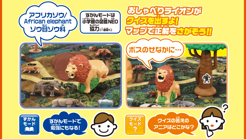 おしゃべりライオンがクイズを出すよ！マップで正解をさがそう！！