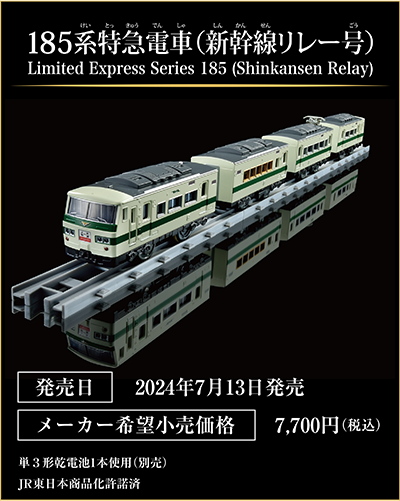 185系特急電車（新幹線リレー号）｜Limited Express Series(Shinkansen Relay)｜発売日：2024年7月13日発売予定｜メーカー希望小売価格：7,700円（税込）｜単3形乾電池1本使用（別売）｜JR東日本商品化許諾済