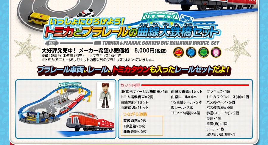 いっしょにひろげよう！トミカとプラレールの曲線大鉄橋セット