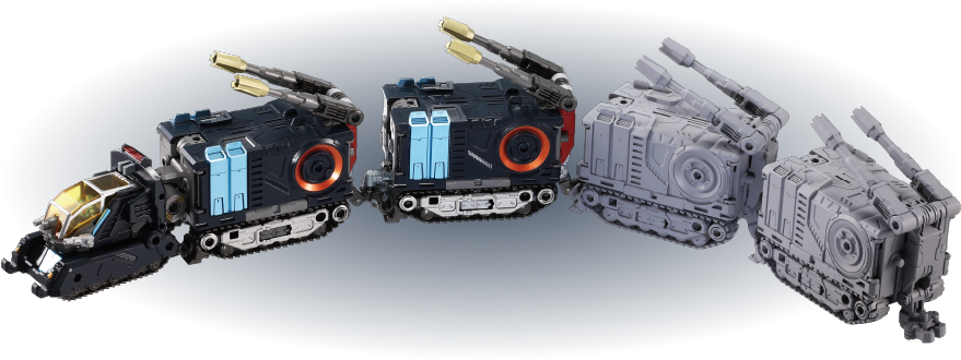 牽引車両のクレーンと格納車両下部の連結器の接続による複数連結例