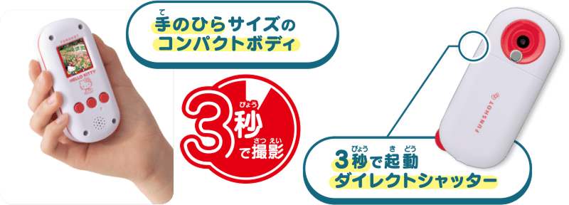 3秒で撮影　手のひらサイズのコンパクトボディ　3秒で起動ダイレクトシャッター