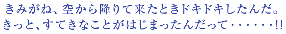 きみがね、空から降りて来たときドキドキしたんだ。きっと、すてきなことがはじまったんだって・・・・・・！！