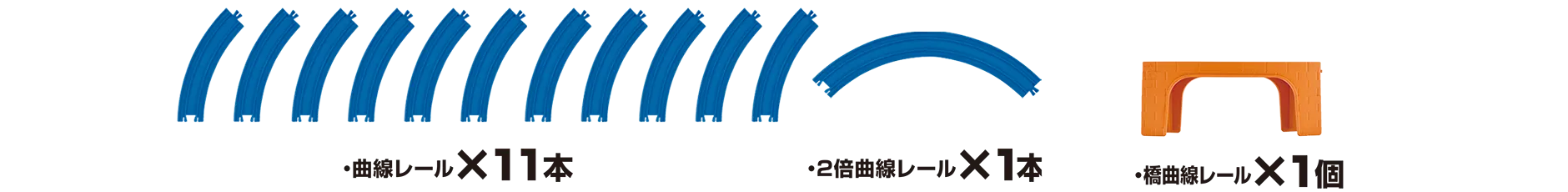 『セット内容』｜曲線レール×11本｜2倍曲線レール×1本｜橋曲線レール×1個