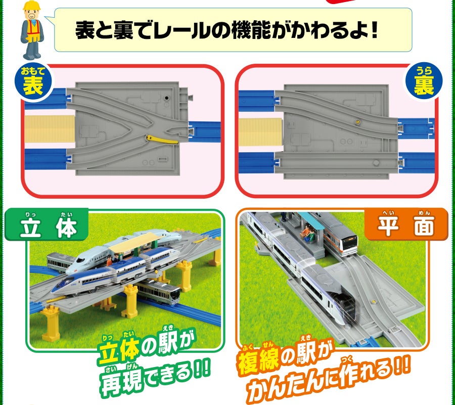 表と裏でレールの機能がかわるよ！
