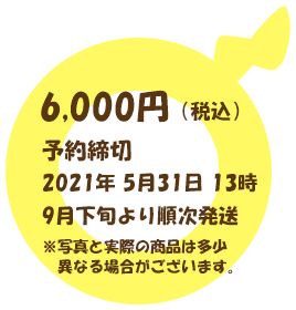 6,000円（税込） 予約締切 2021年 5月31日 13時 9月下旬より順次発送 