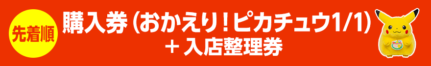 【先着順】購入券（おかえり！ピカチュウ1/1）+入店整理券