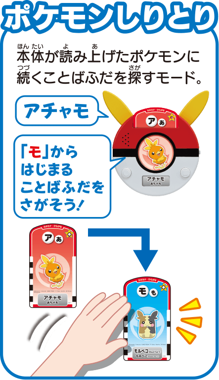 ポケモンしりとり 本体が読み上げたポケモンに続くことばふだを探すモード。