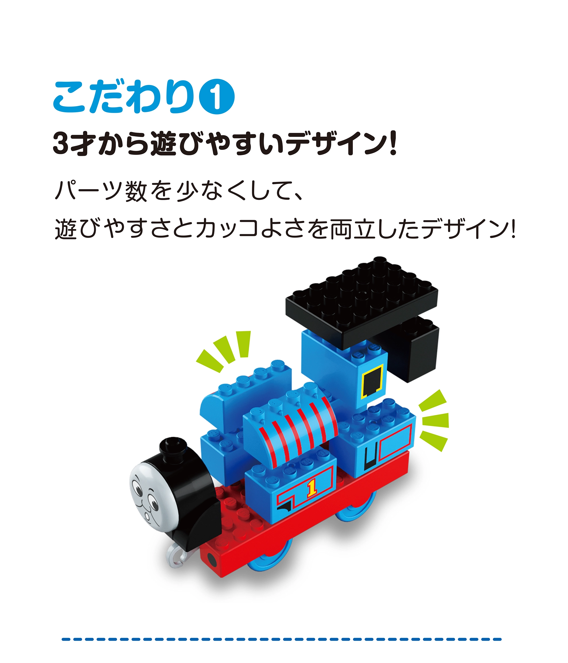 こだわり(1)｜3才から遊びやすいデザイン！｜パーツ数を少なくして、遊びやすさとカッコよさを両立したデザイン！