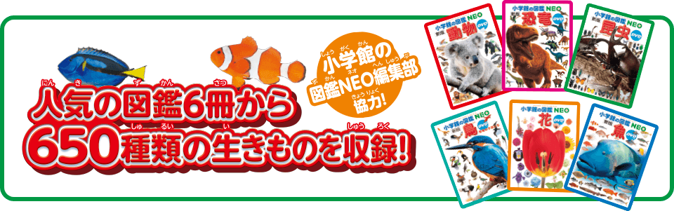 人気の図鑑6冊から650種類の生きものを収録！小学館の図鑑NEO編集部協力！